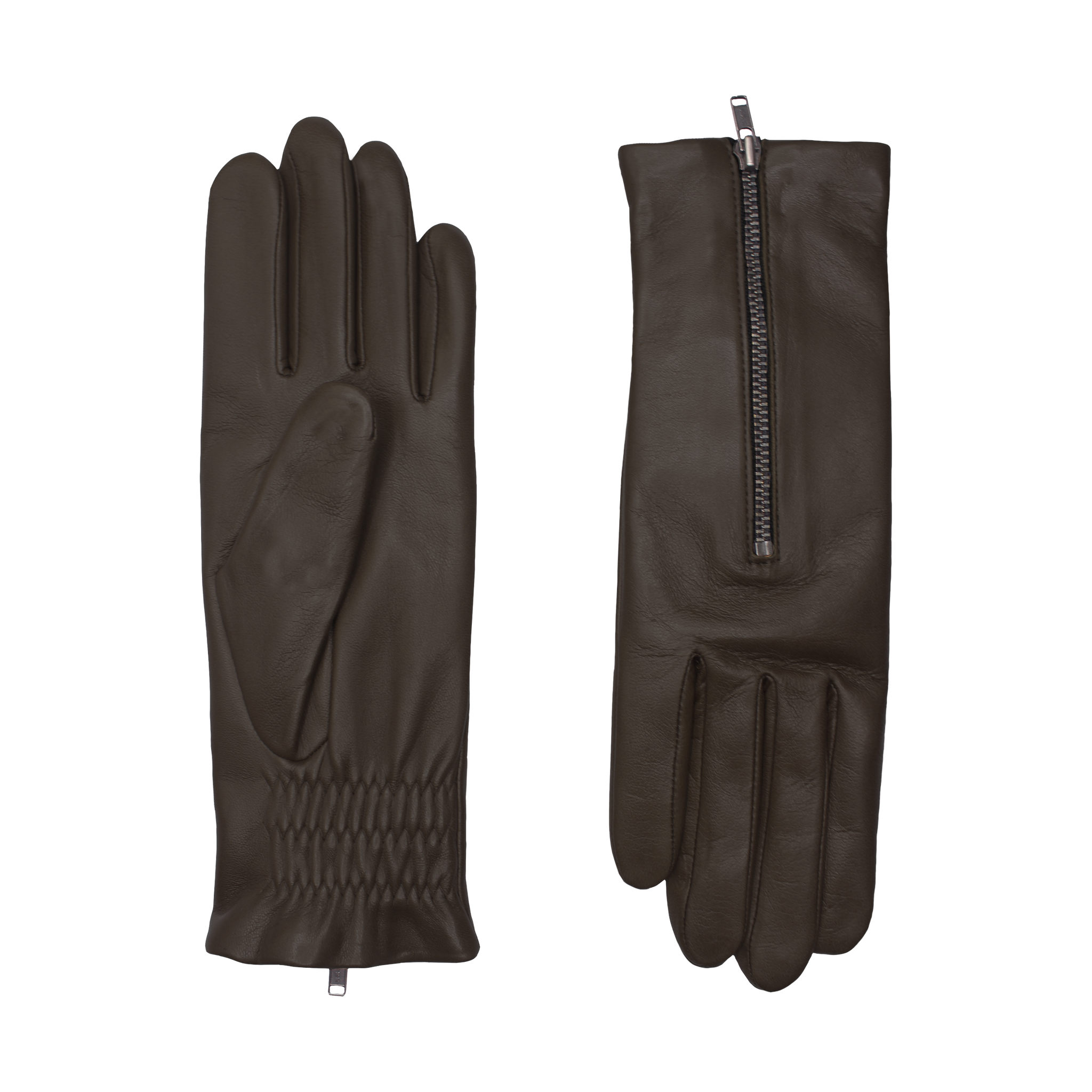 AGNELLE Jane Leather Zipper Gloves