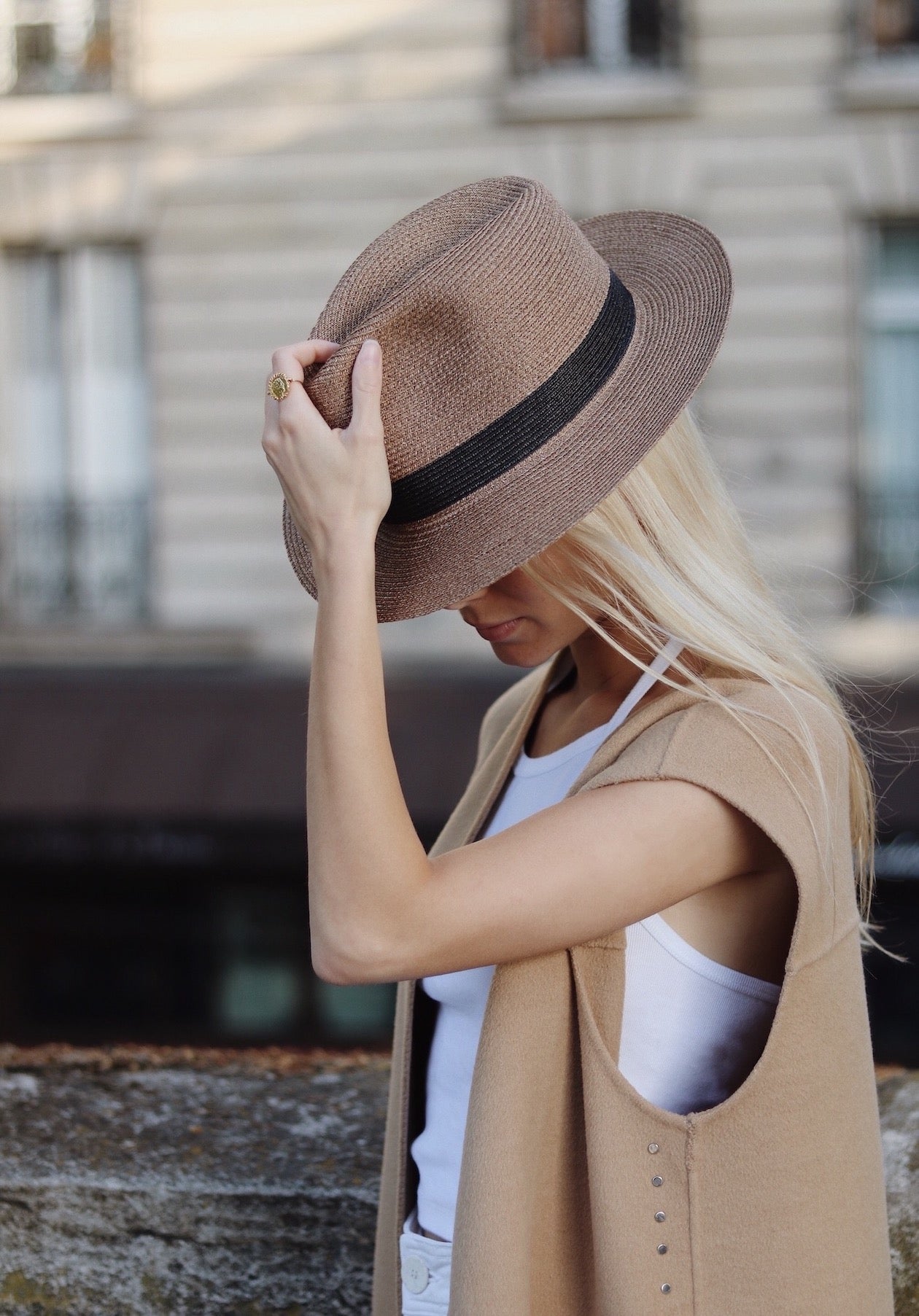 LASTELIER Portofino black trimmed straw hat