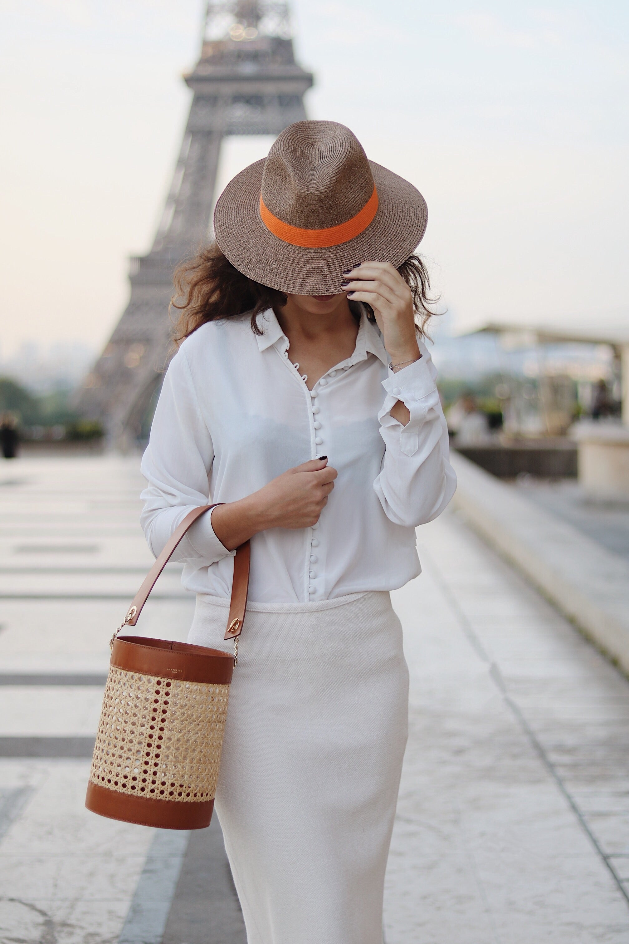 LASTELIER Portofino orange trimmed straw hat