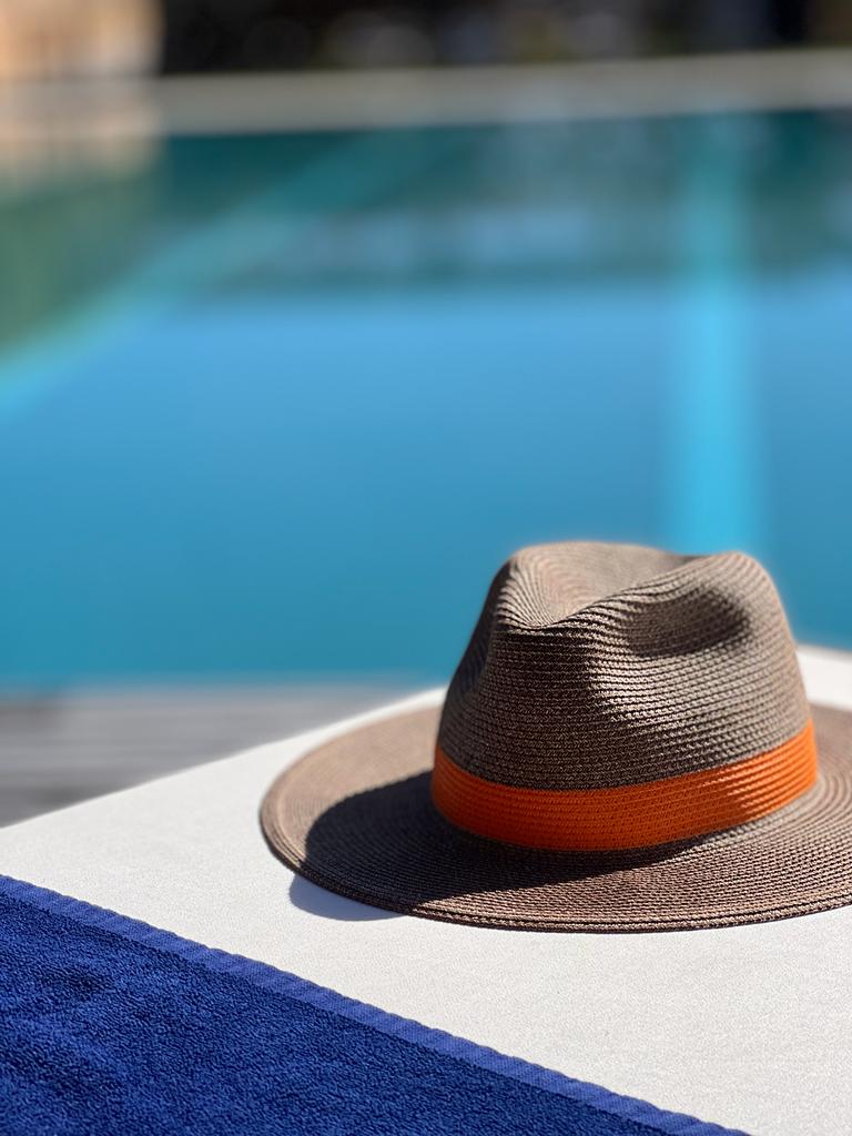 LASTELIER Portofino orange trimmed straw hat