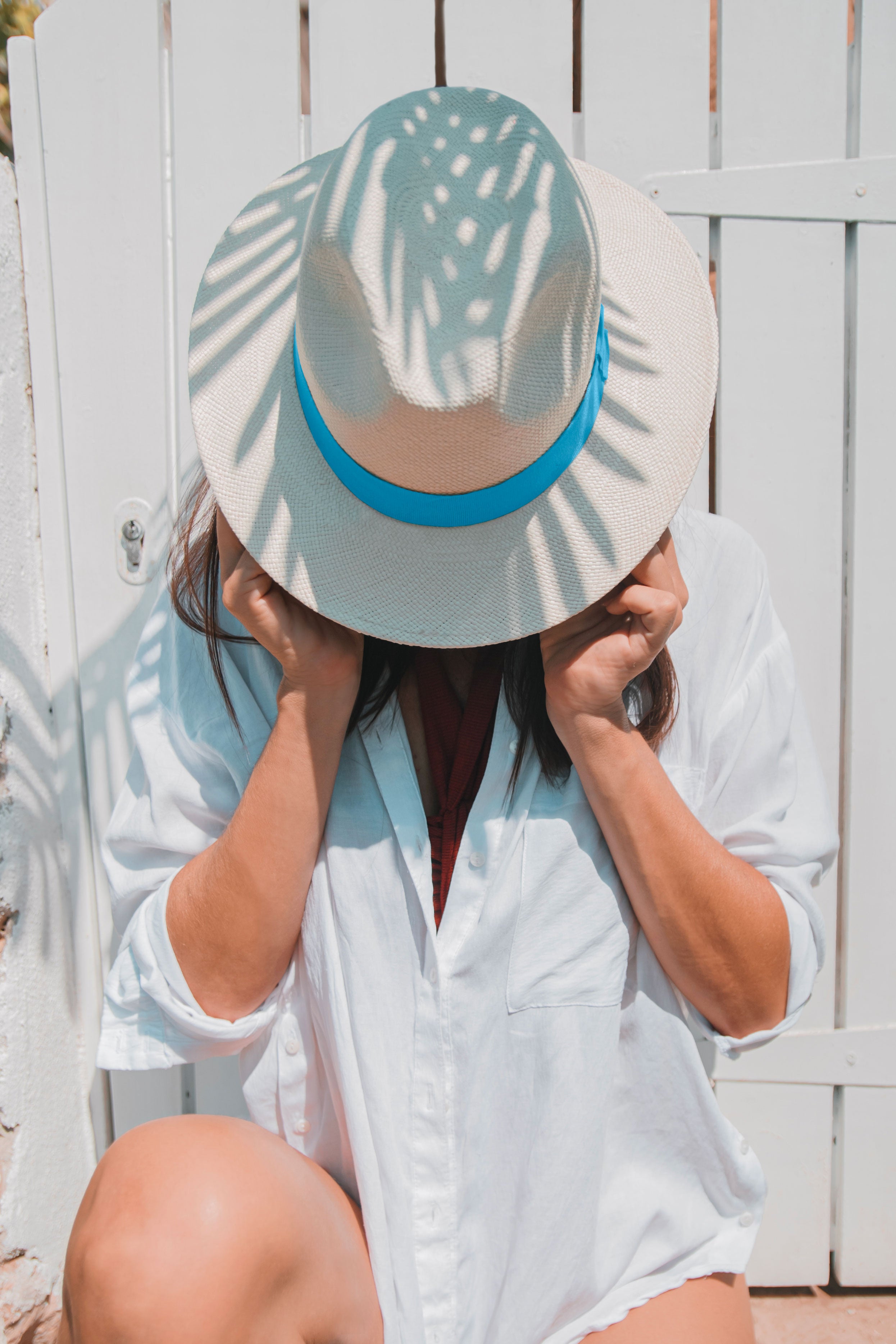LASTELIER Panama turquoise straw hat