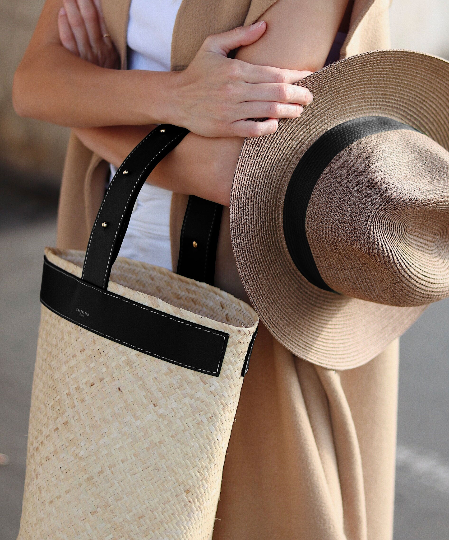 LASTELIER Borneo Leather and Straw Bag