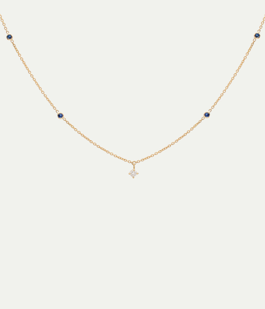 WE BY WHITE BIRD, Holly Blue Sapphire Diamond necklace