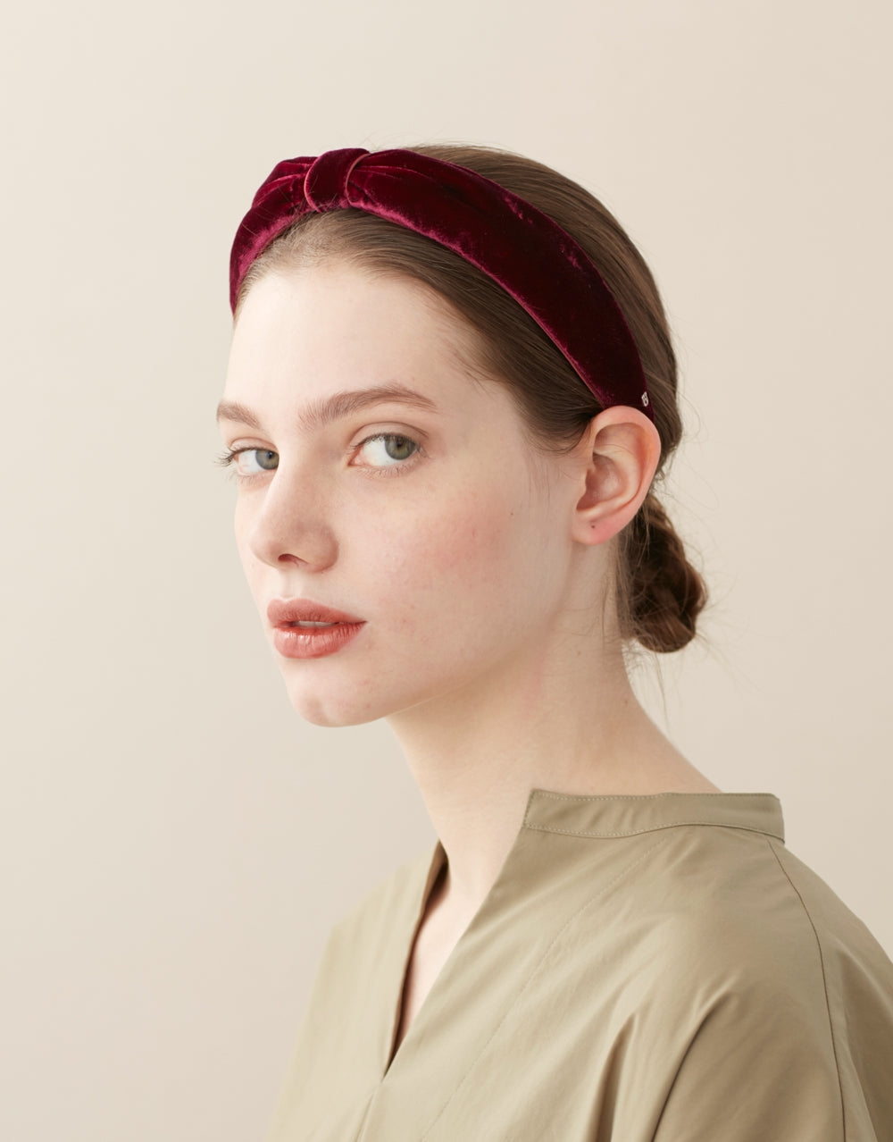 ALEXANDRE DE PARIS Adele Pleated Burgundy Velvet Headband