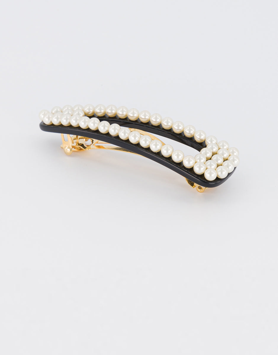 Alexandre de Paris Large Black Pearls Side Barrette