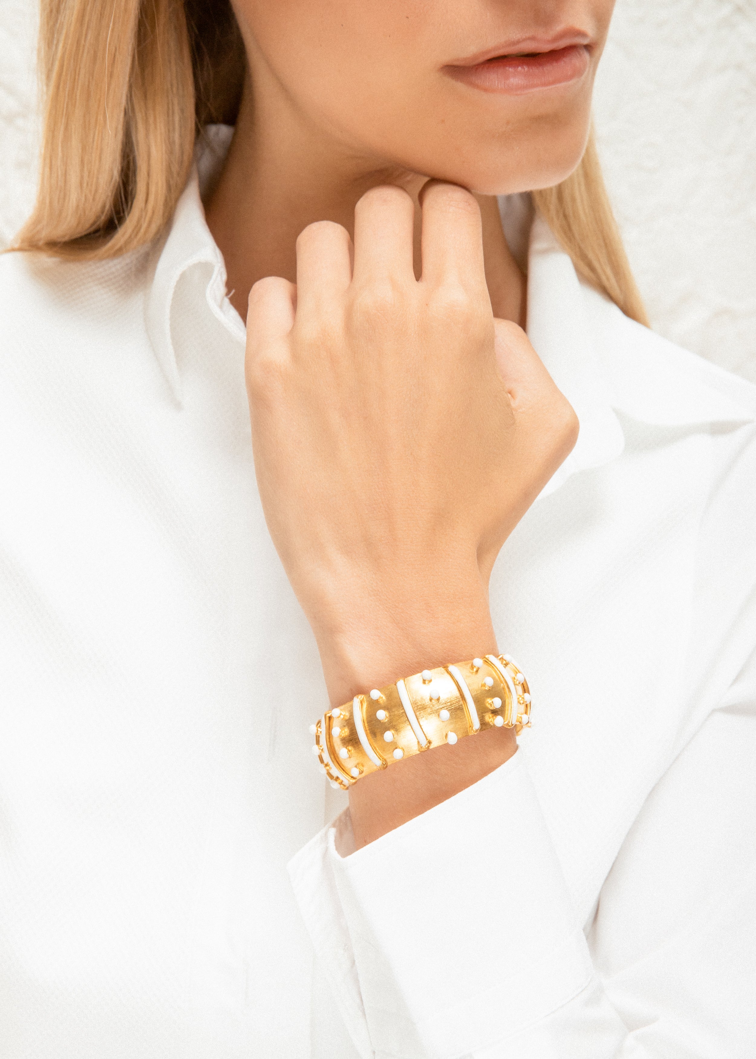SYLVIA TOLEDANO Gypset open cuff with White Enamel