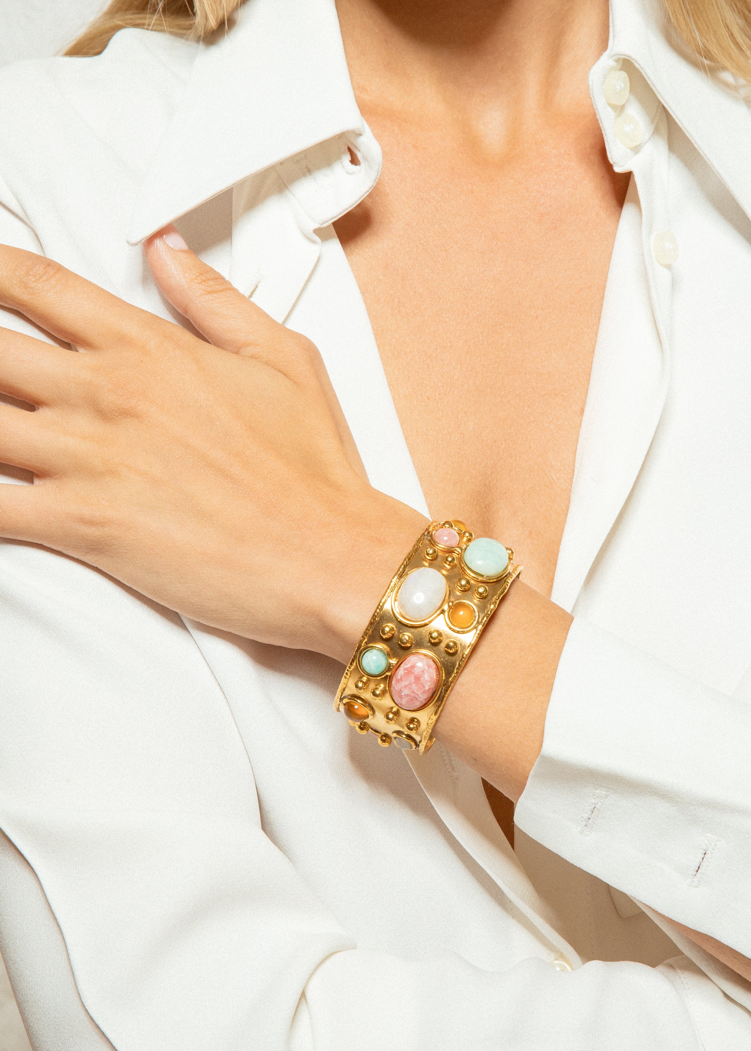 SYLVIA TOLEDANO Amazonite/ Rhodochrosite/ Moonstone Byzantine Cuff