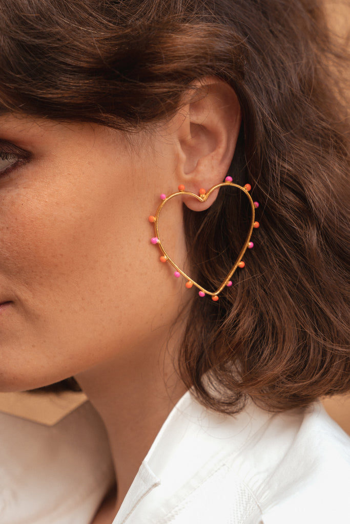 SYLVIA TOLEDANO dots heart earrings with Rose/Orange Enamel