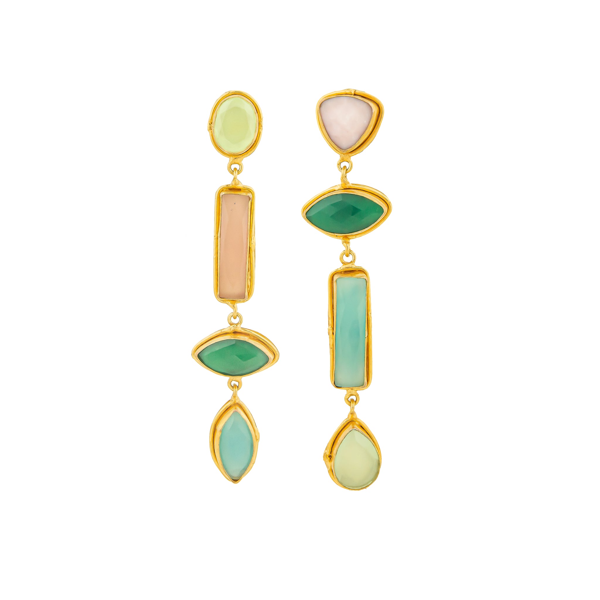 SYLVIA TOLEDANO Cascade earrings with Green pale onyx/Pink quartz/Green onyx/Calcedoine