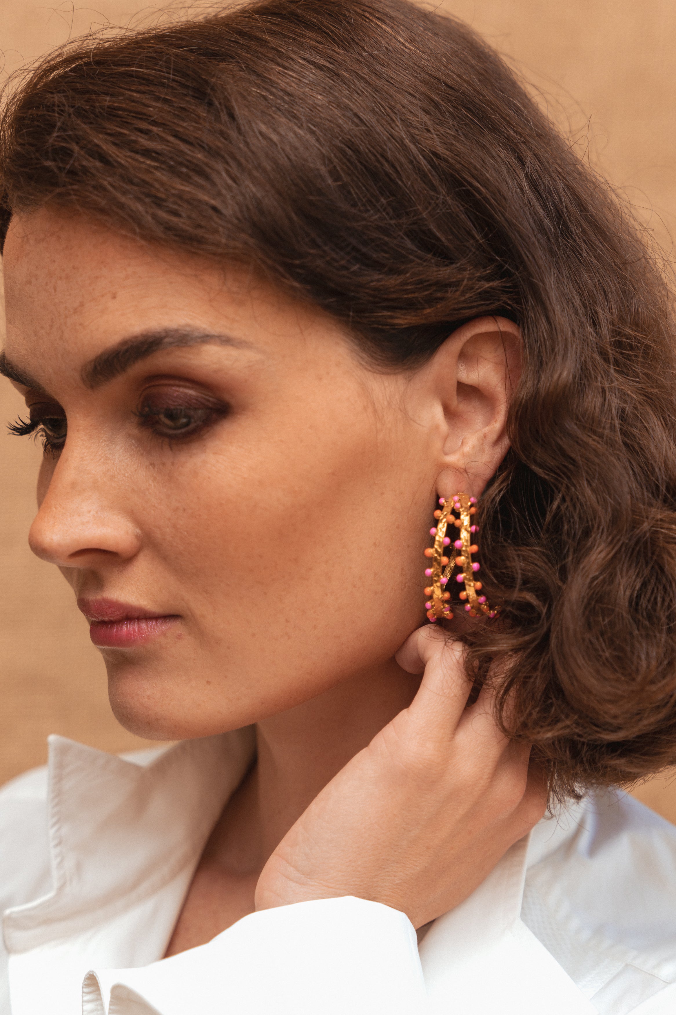 SYLVIA TOLEDANO Rose/Orange Enamel Gipsy Hoop Earrings