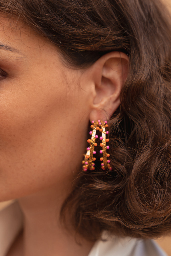 SYLVIA TOLEDANO Rose/Orange Enamel Gipsy Hoop Earrings