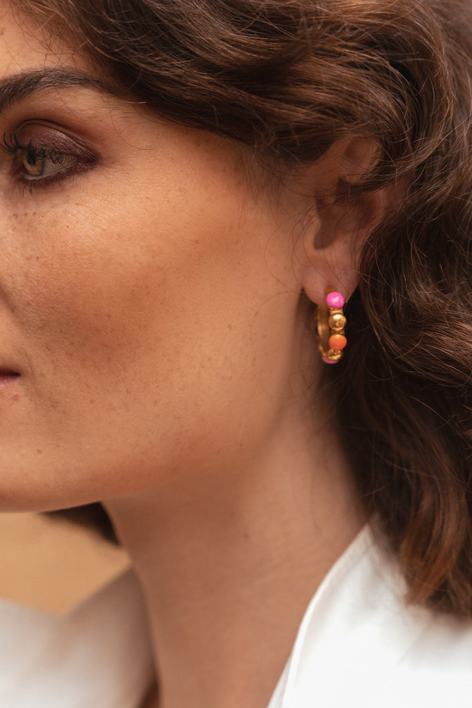 SYLVIA TOLEDANO Mini Creoles Rose/Orange Enamel earrings