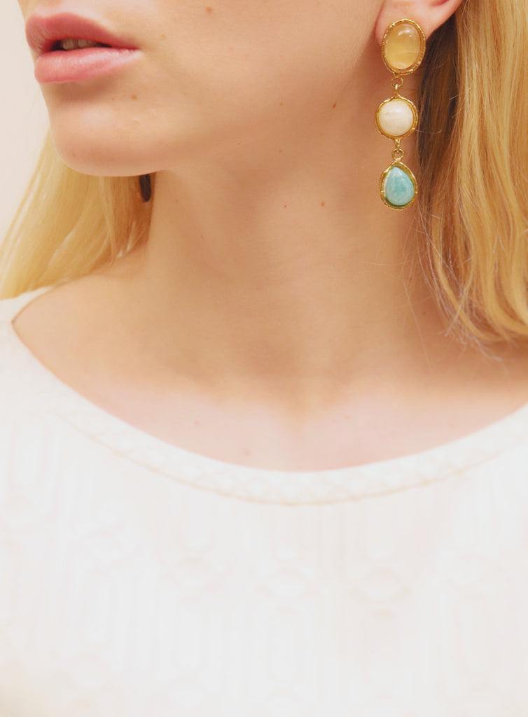 SYLVIA TOLEDANO  Cascade earrings with Pink Quartz,Moonstone,Amazonite