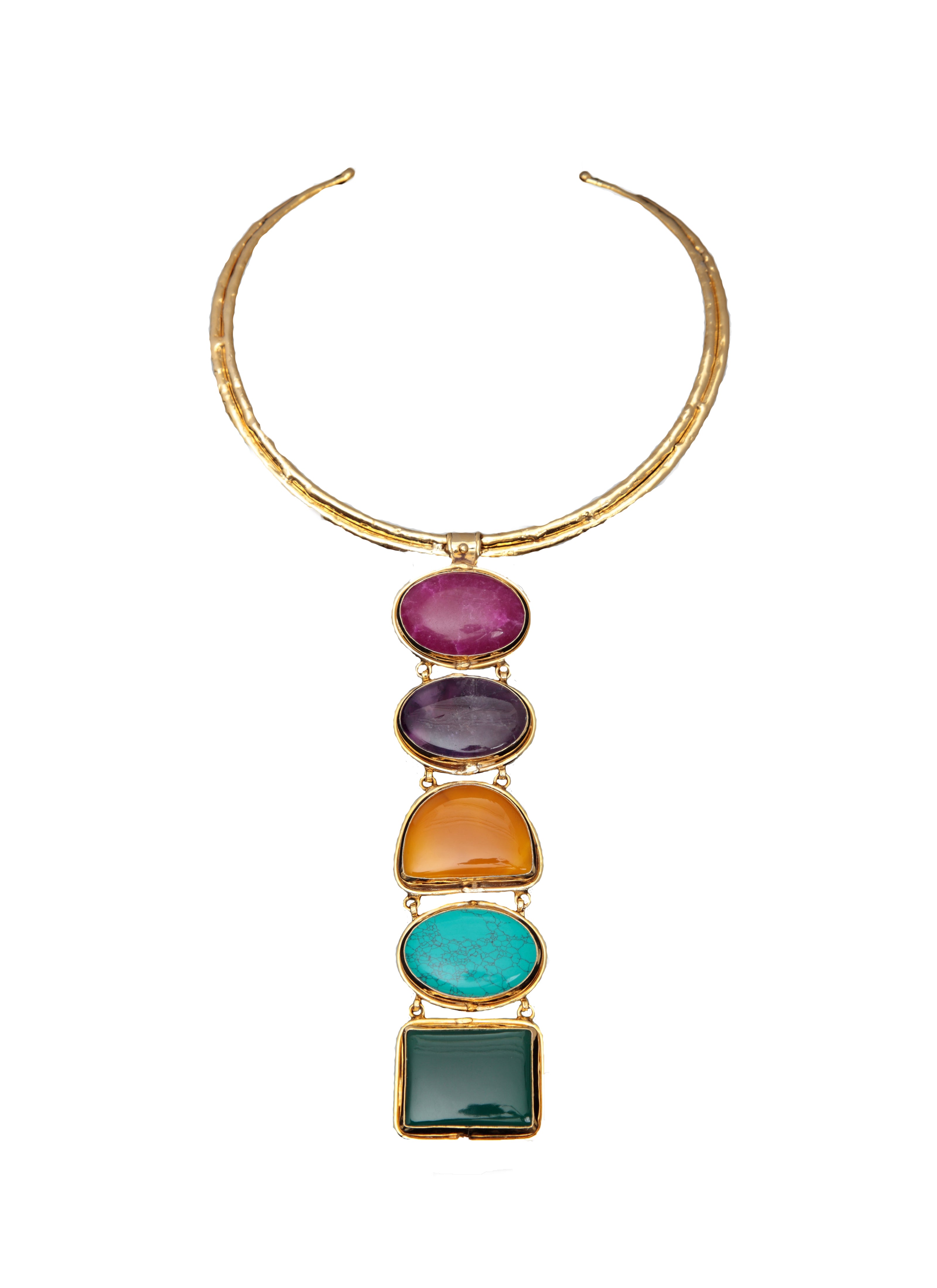 SYLVIA TOLEDANO Torque gold necklace with Dyed Rubis/Amethyst/Lemon Quartz/Turquoise/Malachite stones