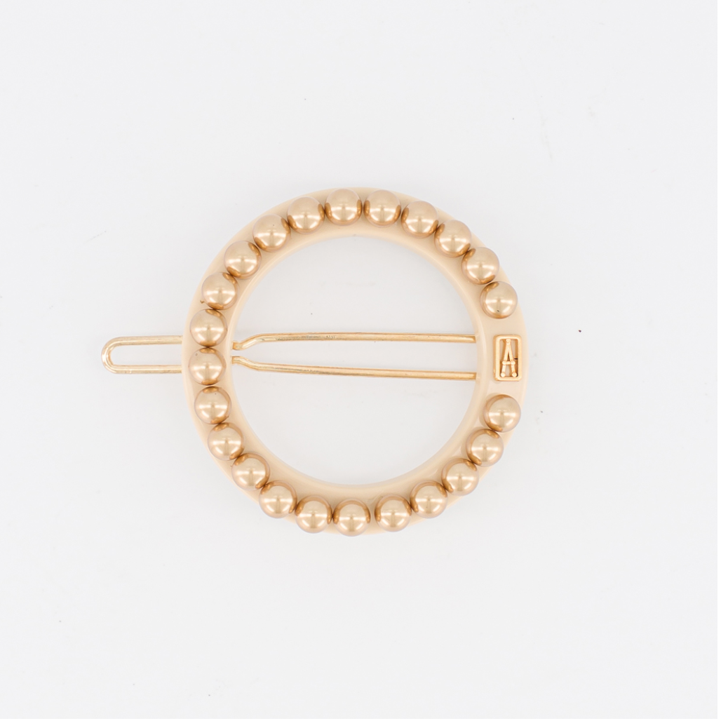ALEXANDRE DE PARIS pearl side barrette beige and gold