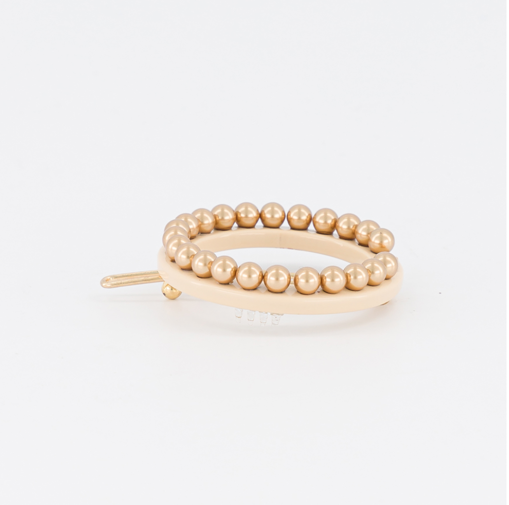 ALEXANDRE DE PARIS pearl side barrette beige and gold