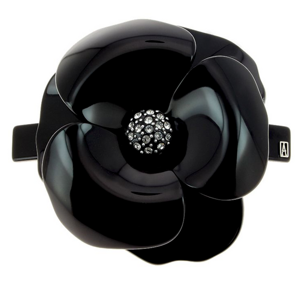 ALEXANDRE DE PARIS black Camelia barrette