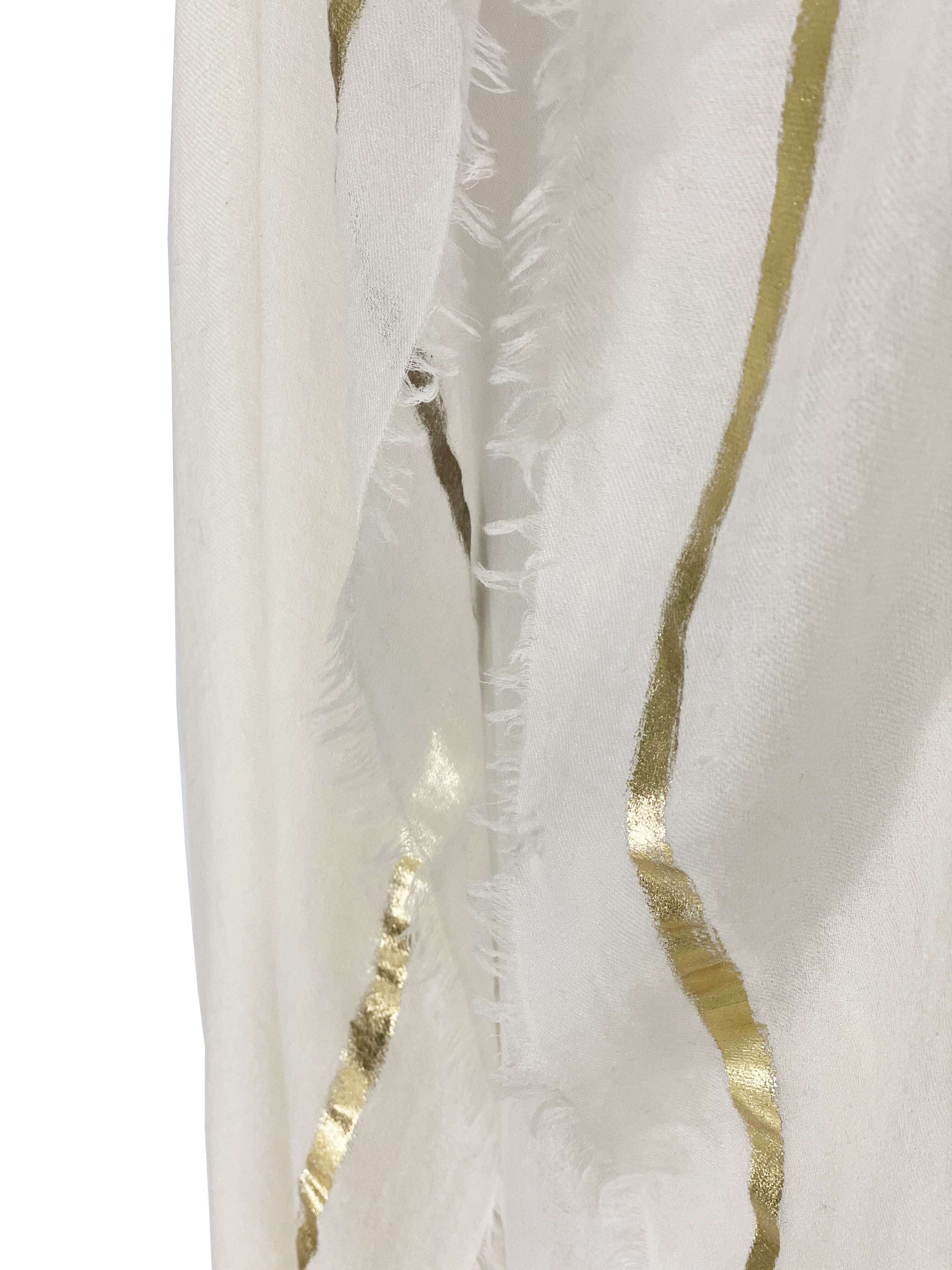 Ama Pure white and gold cashmere scarf