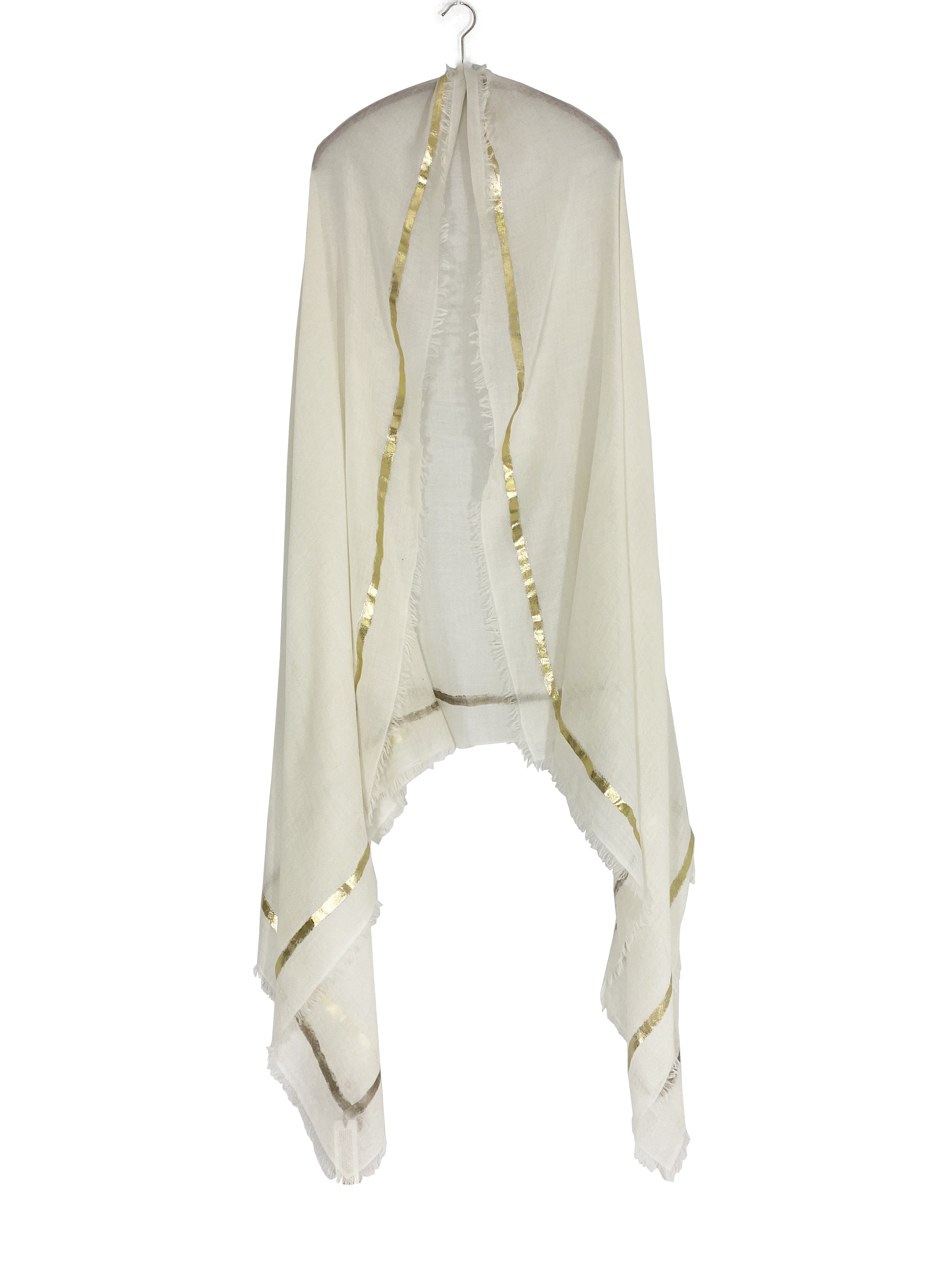 Ama Pure white and gold cashmere scarf