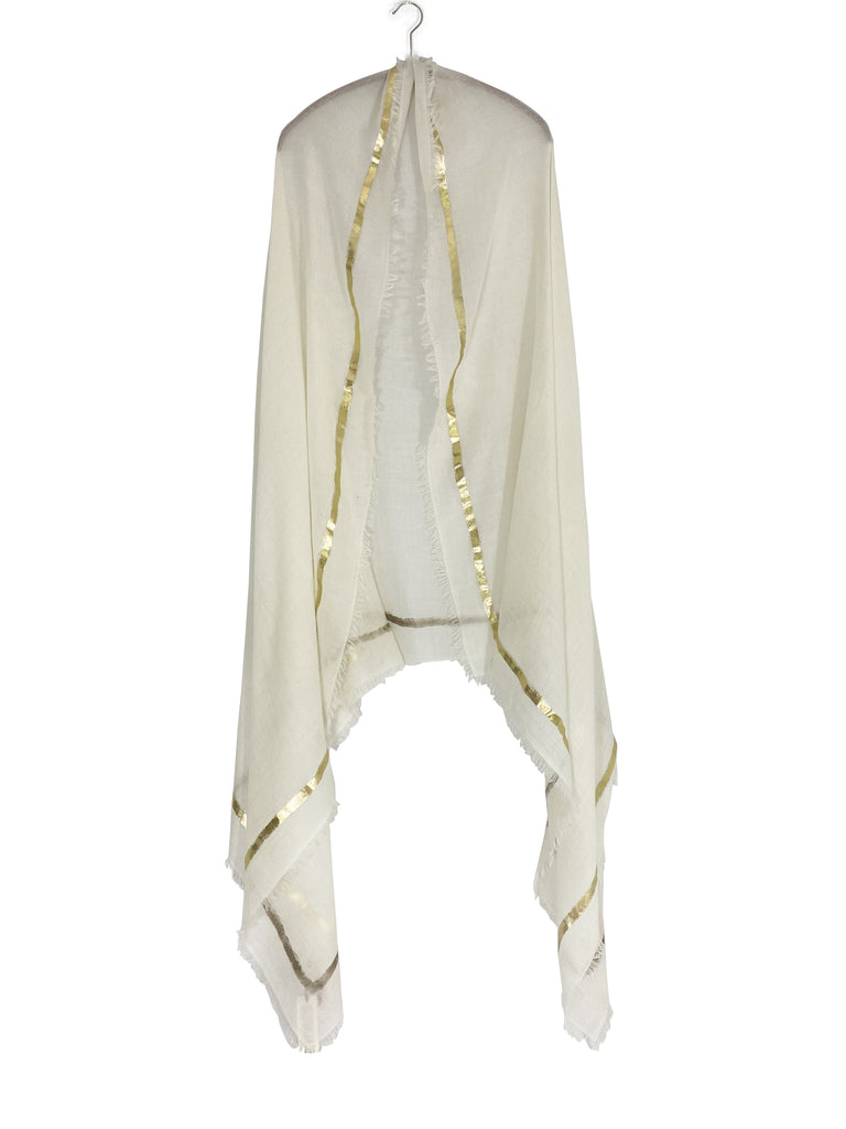 Ama Pure white and gold cashmere scarf
