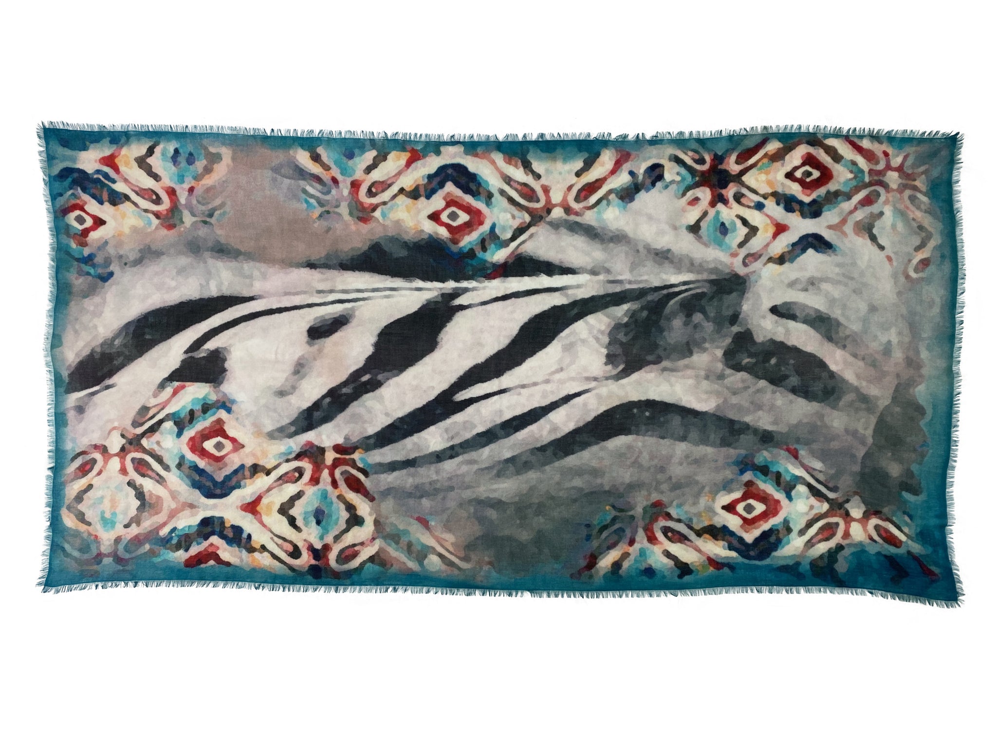 AMA PURE Zebra turquoise cashmere scarf