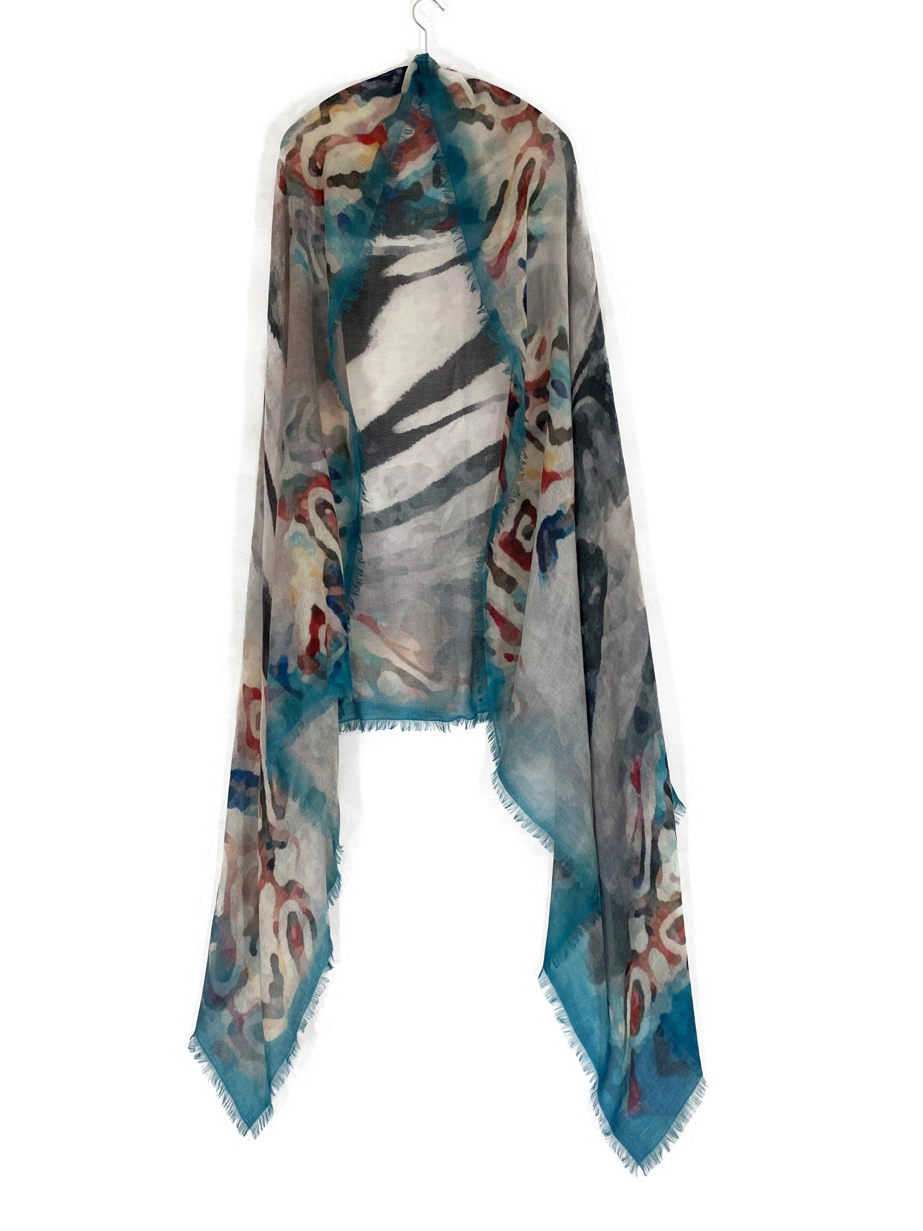 AMA PURE Zebra turquoise cashmere scarf
